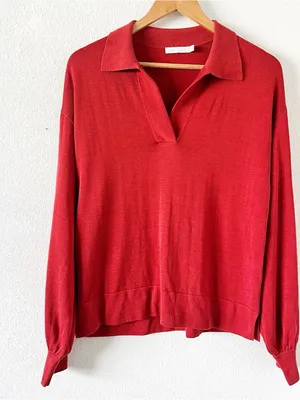 Peter Millar Goldie Red Silk Blend Collared V-Neck Sweater Pullover thumbnail 2