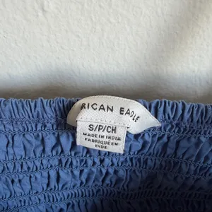 American Eagle Lace Up Smocked Crop Top Blue thumbnail 4