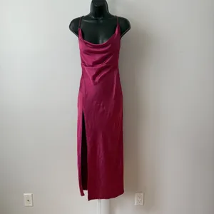 Lioness Revolve S Magenta Pink Satin Cowl Neck Maxi Dress Feminine Dainty Formal thumbnail 2