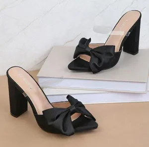 Revolve NWT Boutique cera Unilady Satin Bow Decor Chunky Heeled Mule Sandals. Size 8 1/2. thumbnail 1