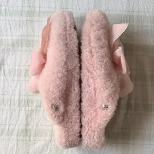 UGG Plush Addison Velvet Bow Women's Slippers in Light Pink thumbnail 4