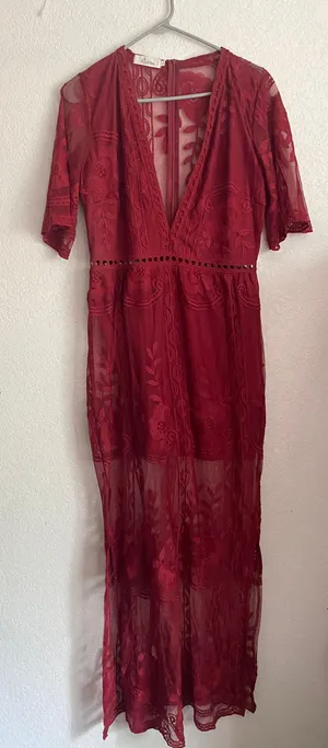 Deep V Maroon/red Romper Red Size L thumbnail 2