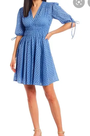 Just Taylor cotton smocked waist eyelet dress size 8 thumbnail 1