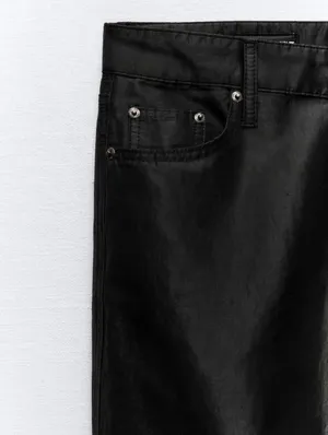 Zara Nwt Satin Effect Shiny Metallic Mid Waist Straight Leg Pants 4 thumbnail 9