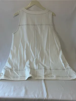White Sleeveless Zip Front A-Line Dress with Contrast Stitching thumbnail 3