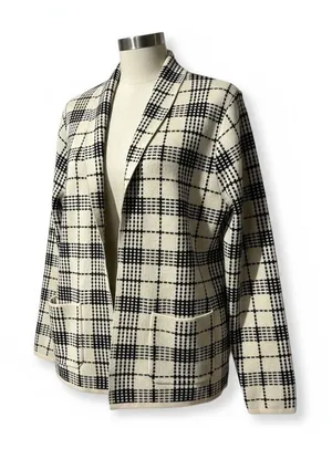 SIONI Women's Medium Plaid Knit Cardigan‎ Sweater Shawl Collar Pocketed thumbnail 1