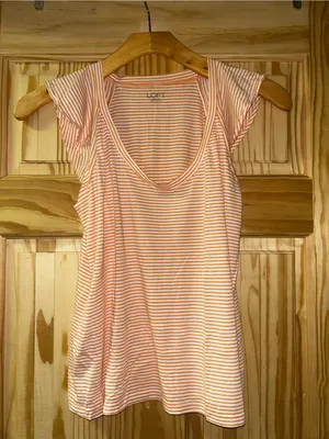 LOFT Orange and White Striped Scoop Tank thumbnail 3