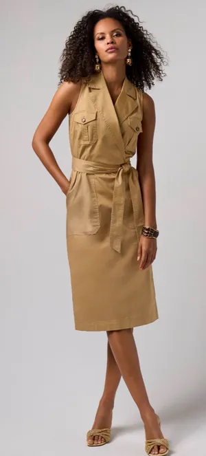 NEW Boston Proper Collared‎ Utility Midi Dress Iced Coffee Medium thumbnail 1