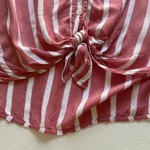 American Eagle Pink & White Striped Tie Front Button Down | Oversized Fit | L thumbnail 4