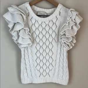 Cleobella Hedda Short Sleeve Sweater Knit Ruffle XS Organic Cotton thumbnail 1