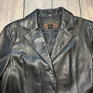 VTG 90s Siena Leather‎ Jacket Womens 12 Black Soft Leather Button Down Biker y2k thumbnail 3