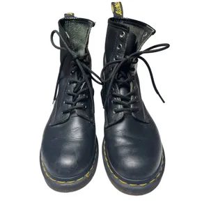 Dr Martens 1460 Combat Boots Black Leather Yellow‎ Stitch Lace Up Women 7 thumbnail 2