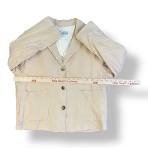 Zara Linen Beige Buttoned Blazer Womens Size M Business Preppy‎ thumbnail 4