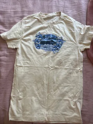 Cream Graphic Tee with Blue Floral Crest thumbnail 1