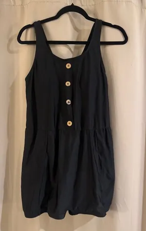 Women’s Black Button-Front Romper Swimsuit thumbnail 1