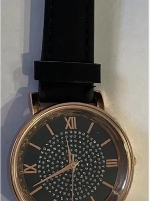 Boutique NEW Women's Crystal Accent Rose Gold Watch with Black Leather Strap thumbnail 3