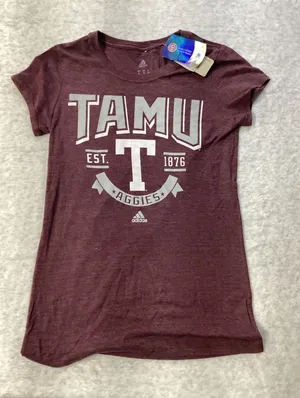 Adidas Texas A&M Aggies TAMU‎ Women Maroon Heather fitted T-Shirt Medium NWT thumbnail 1