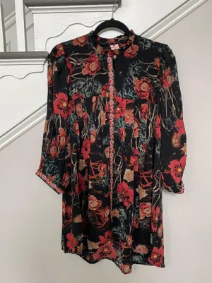 Women’s Floral Long Sleeve A-line Mid Length Georgette Lined Dress thumbnail 1