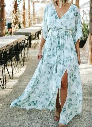 Baltic Born Kia Kimono Maxi Dress Sz M Floral Print Sheer Layered thumbnail 1