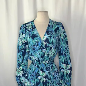 LILLY PULITZER Cristiana Dress‎ High Tide Navy Take It Or Leaf It Smocked 0 thumbnail 3