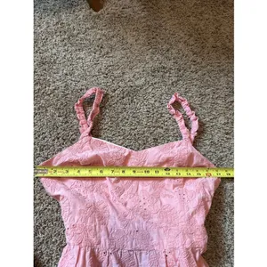 Willa Story Pink Eyelet Tiered Ruffle Midi Dress Size Large thumbnail 6