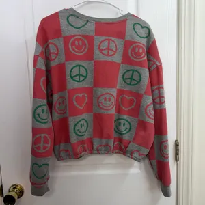 Mighty Fine red checkered crewneck cropped long sleeve sweatshirt casual large L thumbnail 6