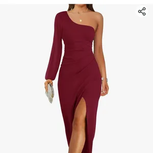 One shoulder Long Sleeve Dress, Sexy high Slit Ruched Bodycon Wedding Guest max thumbnail 2