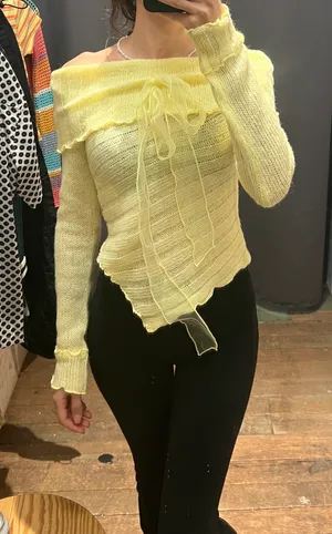 Urban Outfitters Kimchi Blue Yellow Fiona Off the Shoulder Sweater with Bow thumbnail 12