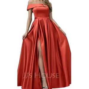 JJ House Ball-Gown/Princess Off the Shoulder Satin Dress in Papaya, Size 10 thumbnail 2