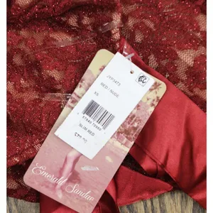 NWT Emerald Sundae Glitter Lace Bodycon Halter Dress JYP3473 Medium Red XS thumbnail 6