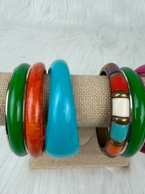 Y2K Lot of 6 Chunky Acrylic Stackable Bangle Bracelets Multi-Color Boho Chunky thumbnail 6