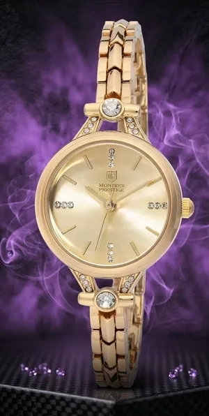 Montres Prestige Dainty 10K Gold Plated/Diamond indices Luxury Collection Watch! thumbnail 1