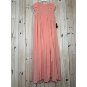 NWT Lulus Luxe Favorite Peach Pink Strapless Ruched Maxi Dress Bridesmaid Size M thumbnail 2