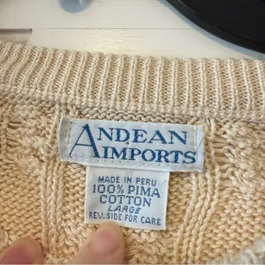 Vintage Andean Imports Cream Cable Knit Pima Cotton Sweater Size Large thumbnail 3