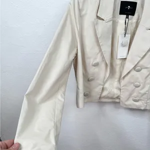 7 For All Mankind Blazer Jacket Size M Ivory Cropped Double-Breasted Lg buttons thumbnail 5