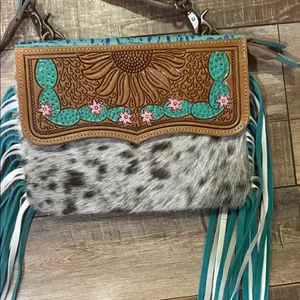 Myra Bag Turquoise and Brown Fringe Crossbody thumbnail 3