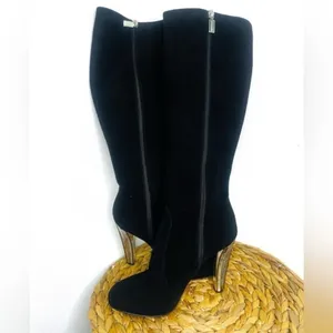 Bruno Magli long boot Suede black Platform tall Boots embellished silver heeled thumbnail 3