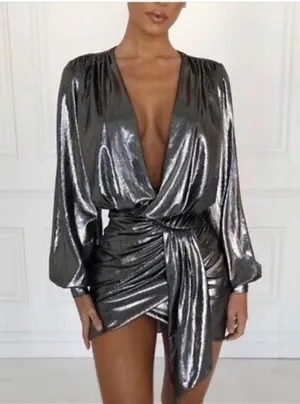 House of Cb London Alvona Silver Metallic Mini Dress thumbnail 1