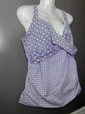 Lands' End Tankini Swim Top Womens 16 Purple Geometric Print Underwire Bra thumbnail 3