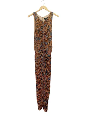 House of Harlow 1960 Maxi Dress XL Brown Paisley Ruched Bodycon Sleeveless thumbnail 2