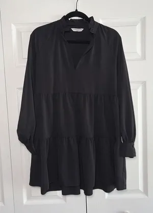 Amanda Uprichard Tiered Mini Dress Womens Size S Black Ruffle Neck Long Sleeve thumbnail 1
