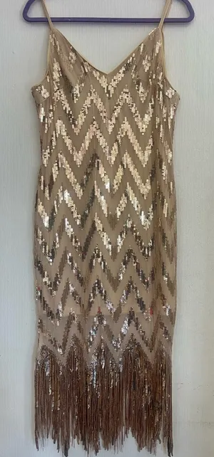 SHEIN Gold and Cream Sequin Midi Dress thumbnail 1