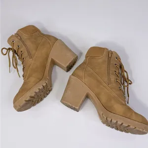 ZIGI SOHO Women's Kiana Lace-Up Chunky Heel Lumberjack Ankle Boots Tan-8 thumbnail 4