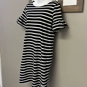 J. Crew Black & White Striped T- Shirt Dress w/ Ruffled Puff Sleeves- Small thumbnail 4