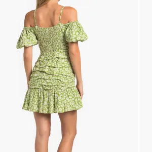 ASTR Green Ruched Floral Mini Dress, Medium thumbnail 2