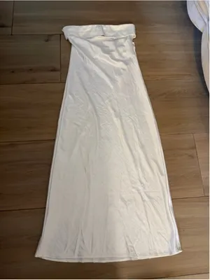 NEW White Elegant Satin Silk Backless Strapless Maxi Low Back Wedding Dress L thumbnail 4