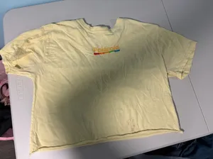 Vintage Polaroid Crop Top Graphic Tee Pastel Yellow Small/Medium Retro Casual thumbnail 1