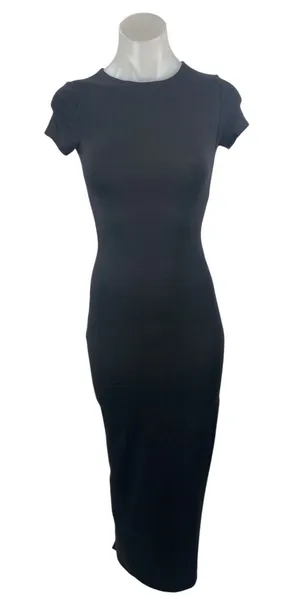 Princess Polly Black Short Sleeve Crew Neck Side Slit Maxi Bodycon Dress Size 0 thumbnail 1