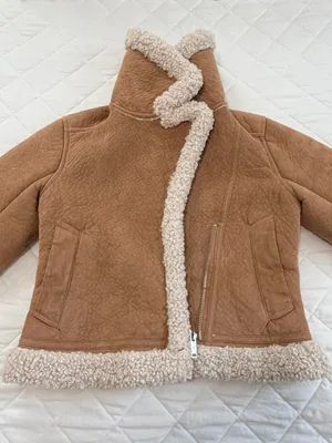 Abercrombie & Fitch XS Faux Shearling Aviator Moto Jacket Brown Teddy Y2K Cozy thumbnail 3