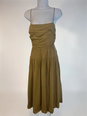Toccin- Ruched Bodice Tie Midi Dress in Tan Size 4 thumbnail 5